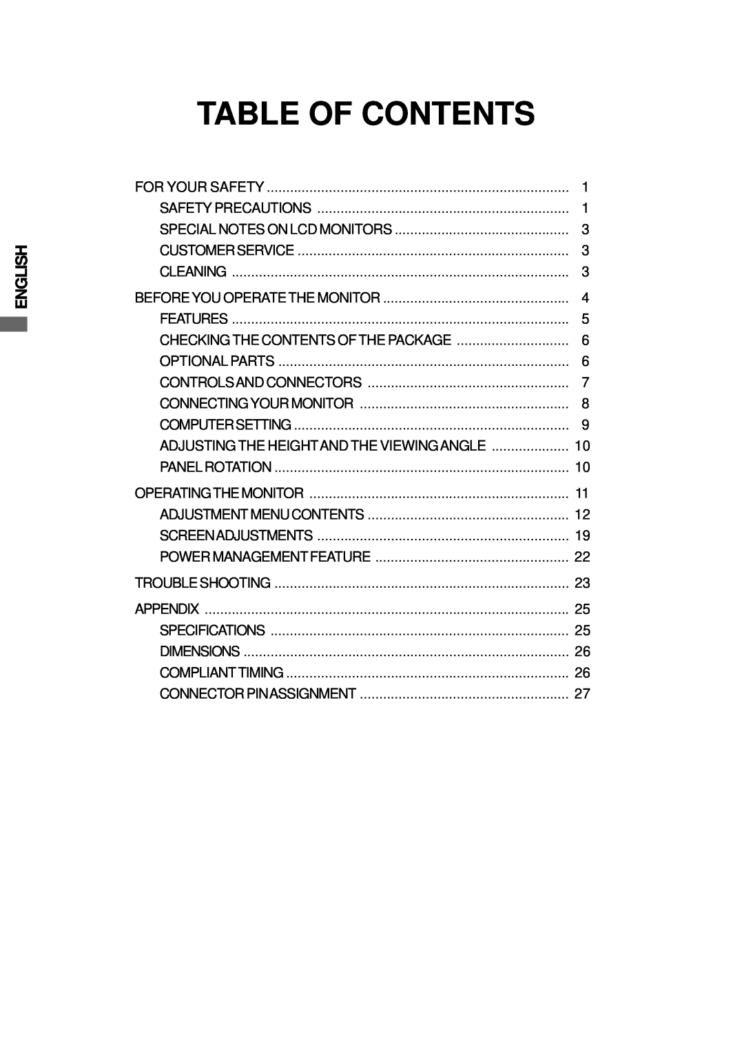 Iiyama H511S user manual Table Of Contents, English 