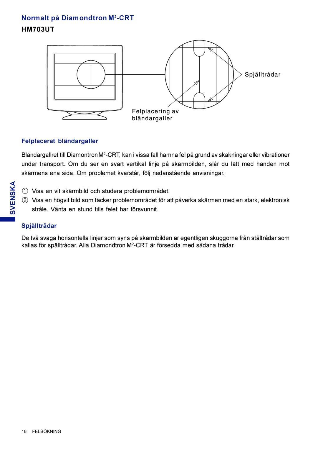 Iiyama HF703UT, HM703UT user manual Felplacerat bländargaller, Spjälltrådar 