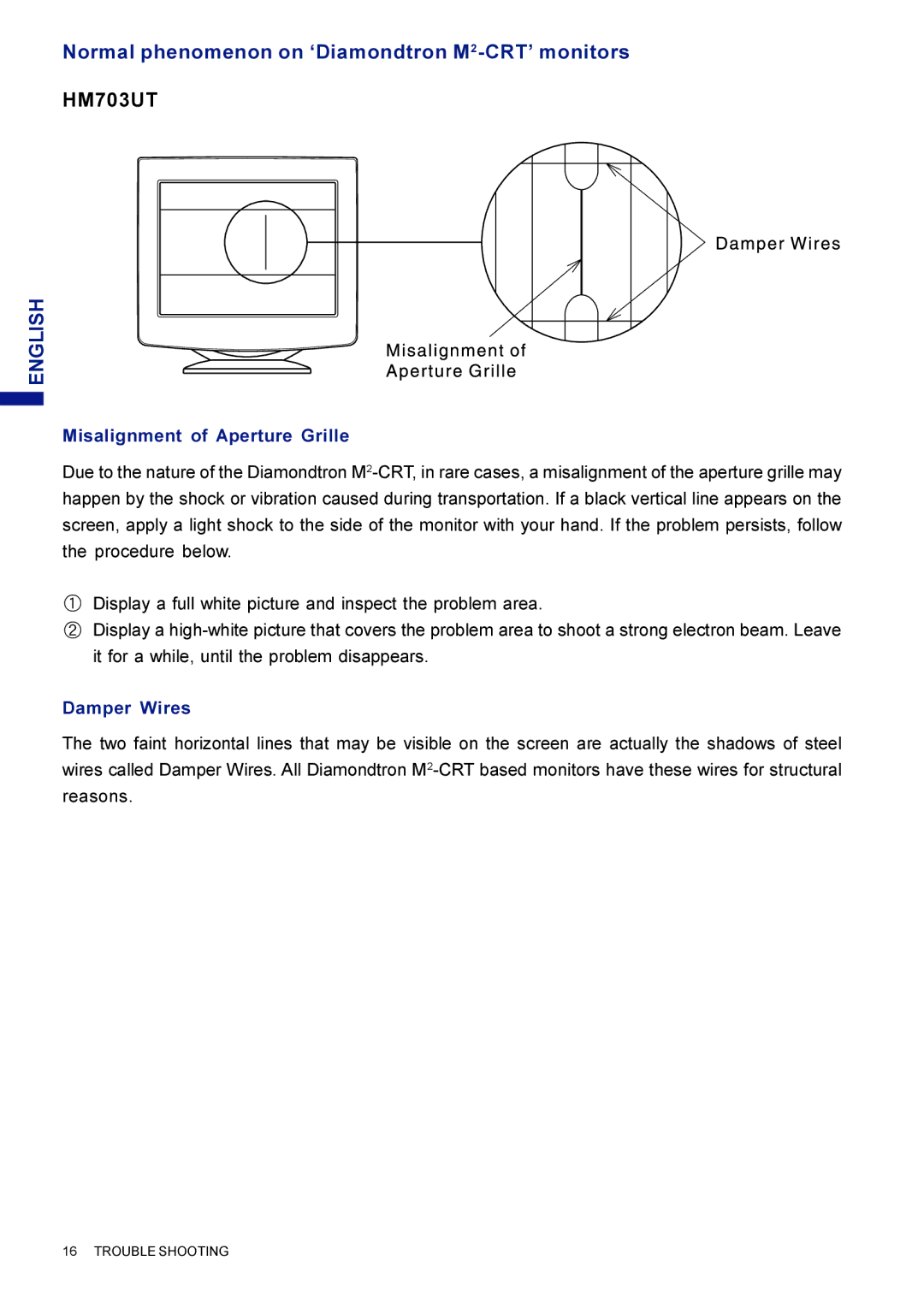 Iiyama HF703UT, HM703UT user manual Misalignment of Aperture Grille, Damper Wires 