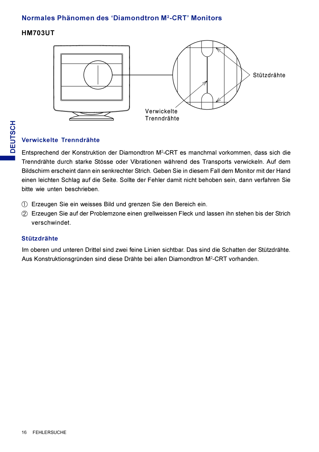 Iiyama HM703UT, HF703UT user manual Verwickelte Trenndrähte, Stützdrähte 