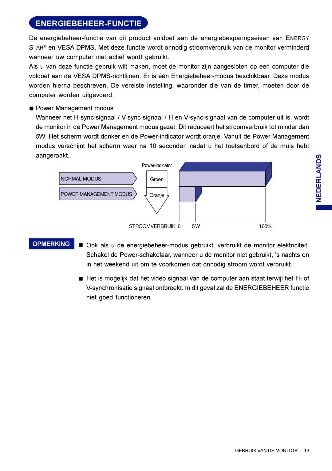 Iiyama HF703UT, HM703UT user manual Energiebeheer-Functie 