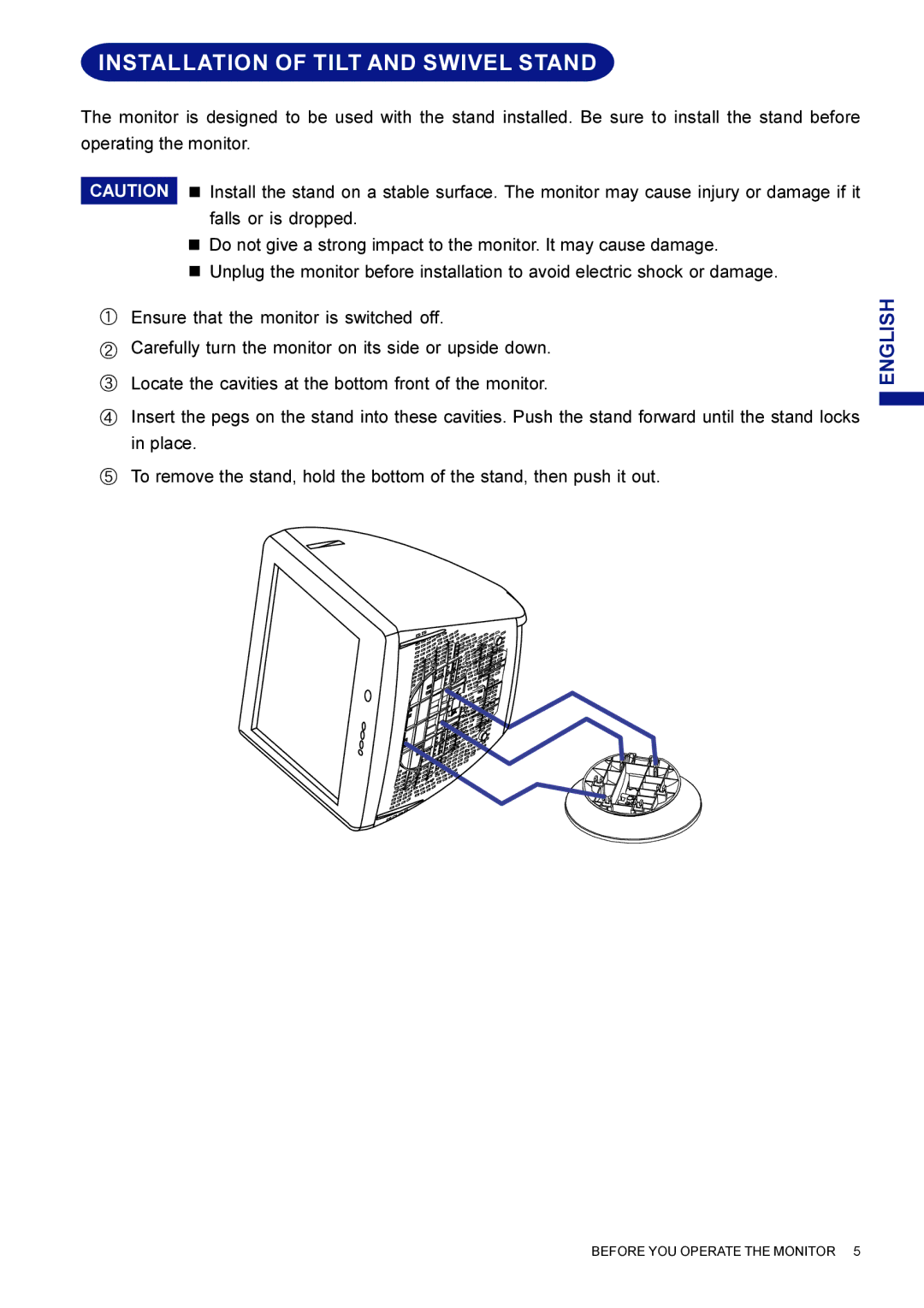 Iiyama HM703UT, HF703UT user manual Installation of Tilt and Swivel Stand 