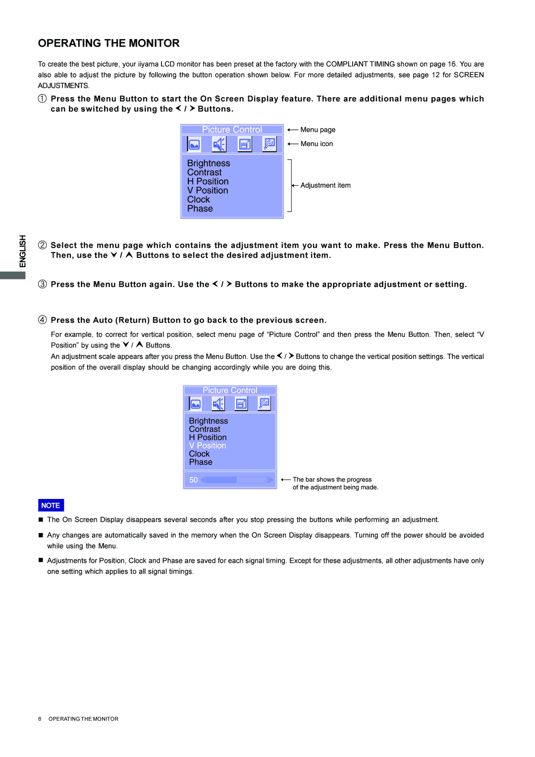 Iiyama L403W, L323W user manual Operating the Monitor 