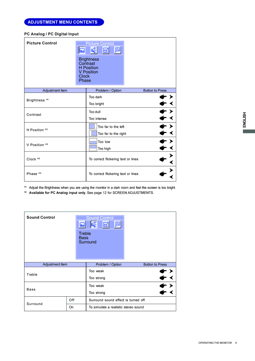 Iiyama L323W, L403W user manual Adjustment Menu Contents 