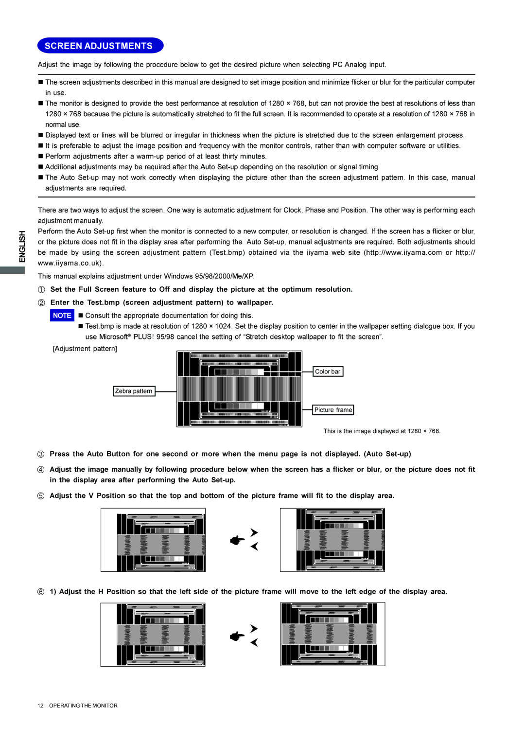 Iiyama L403W, L323W user manual Screen Adjustments 