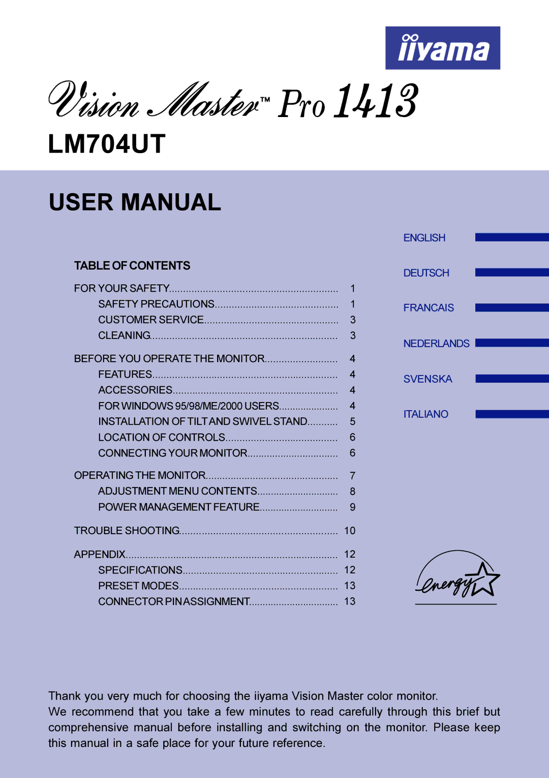 Iiyama LM704UT user manual 