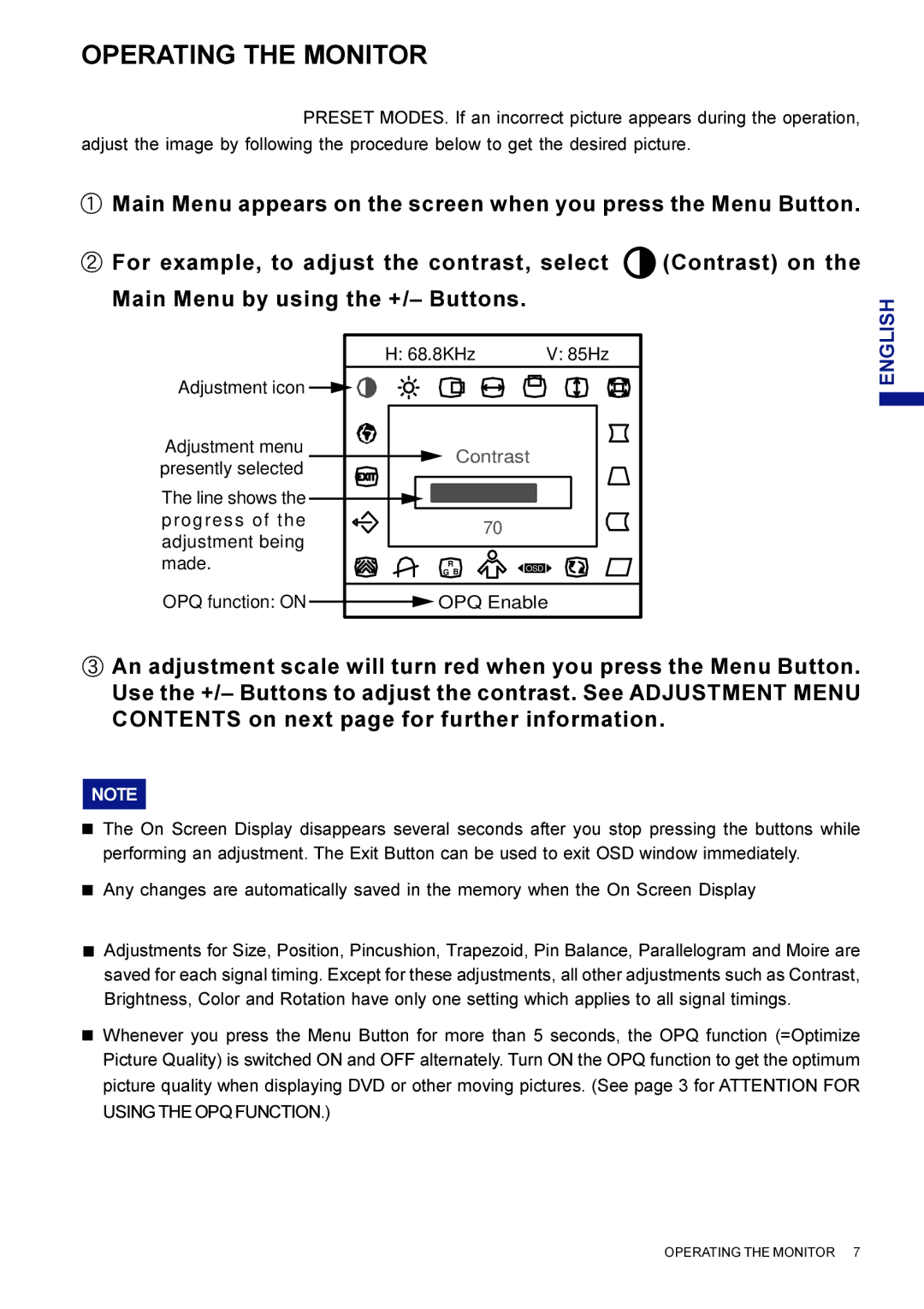 Iiyama LM704UT user manual Operating the Monitor 