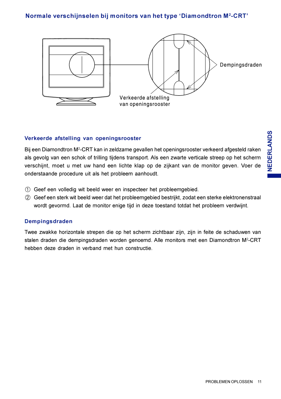 Iiyama LM704UT user manual Verkeerde afstelling van openingsrooster, Dempingsdraden 