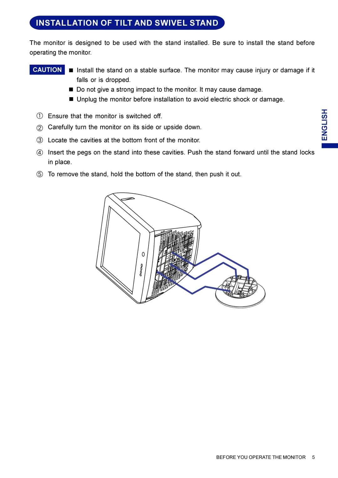 Iiyama LM704UT user manual Installation of Tilt and Swivel Stand 