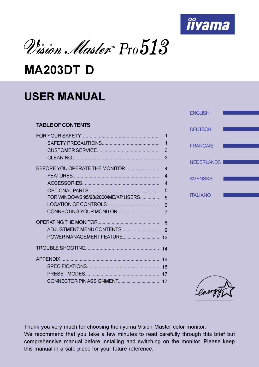 Iiyama MA203DT D user manual 