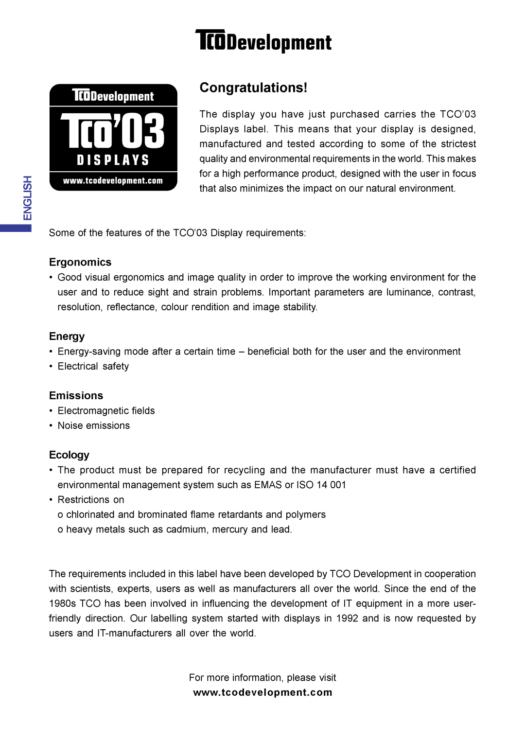 Iiyama MA203DT D user manual Congratulations 