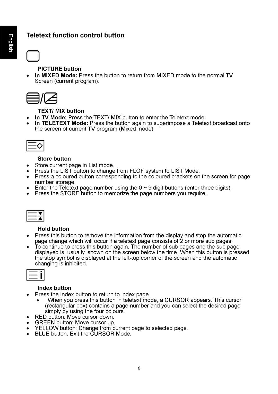 Iiyama PLC1900WTV user manual Teletext function control button 