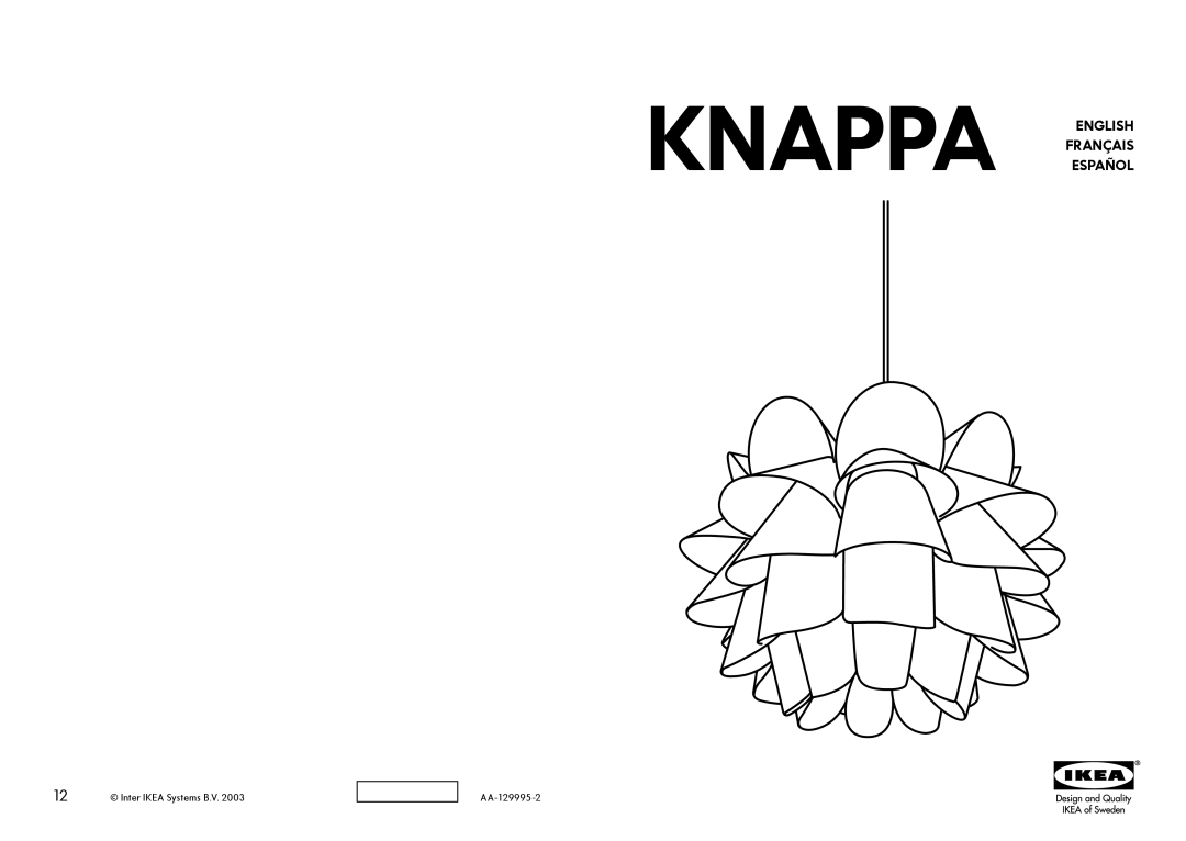IKEA AA-129995-2 manual Knappa English Français Español, Inter IKEA Systems B.V 