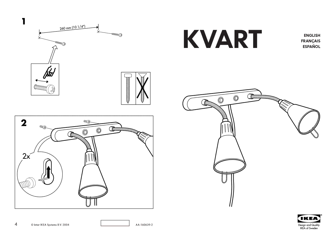 IKEA AA-240809-2, AA-160639-2, AA-160642-3 manual Kvart English Français Español 