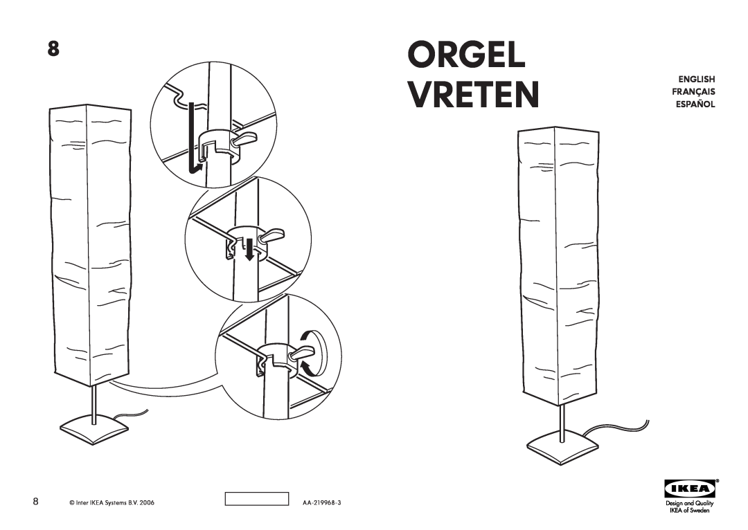 IKEA AA-219968-3 manual Inter IKEA Systems B.V, Orgel Vreten, English Français Español 