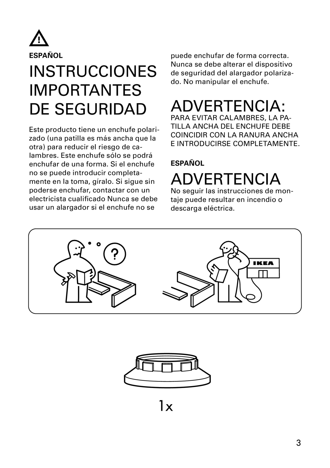 IKEA AA-278407-2, AA-278412-2 manual Advertencia, Instrucciones Importantes DE Seguridad 