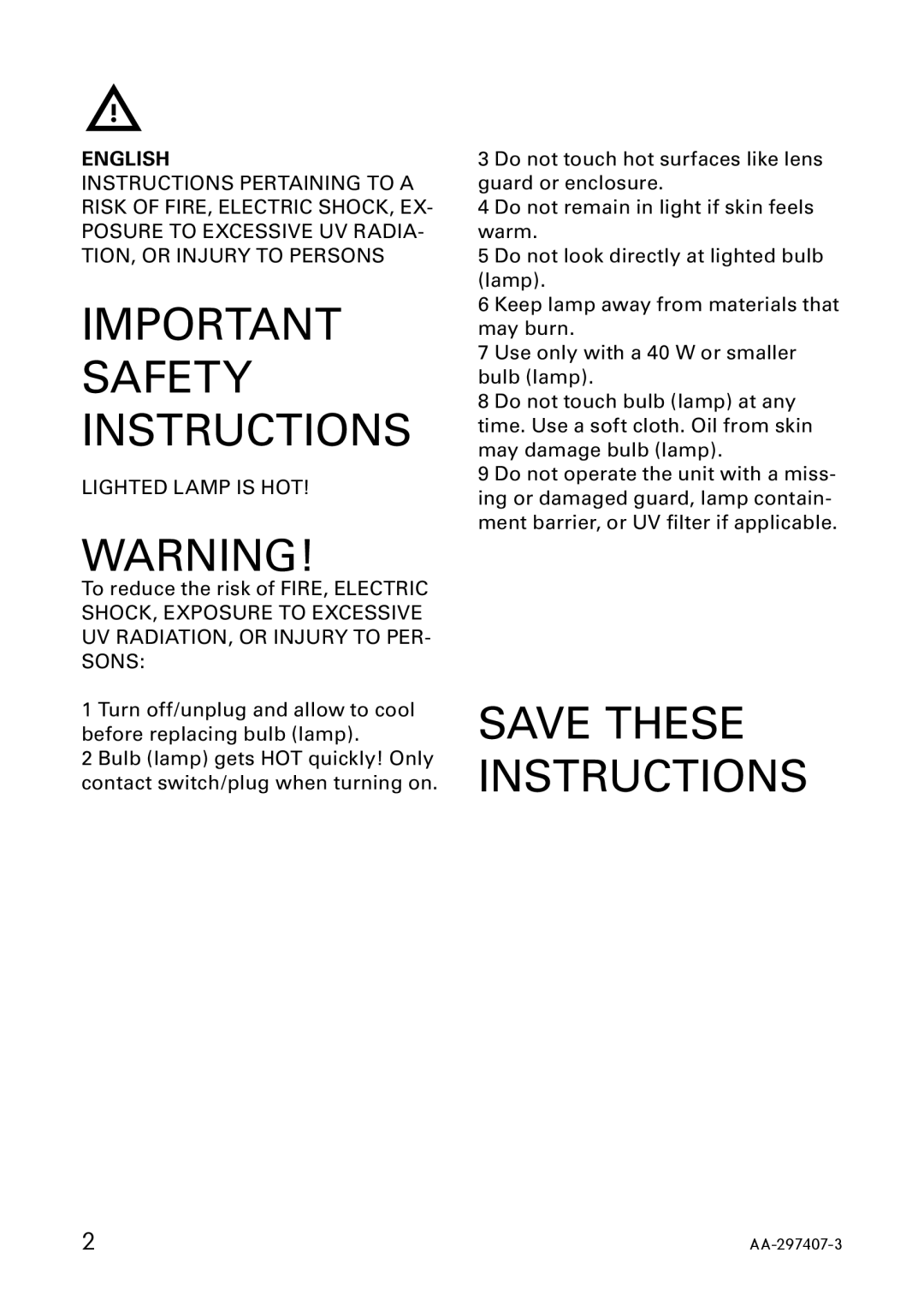 IKEA AA-297408-3, AA-297407-3 manual Important Safety Instructions, English 