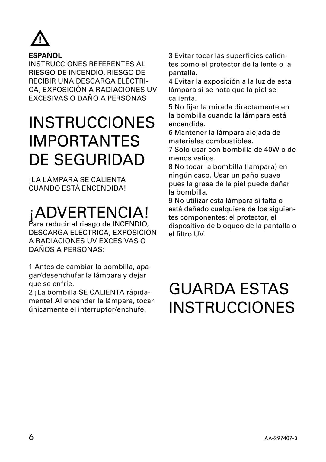 IKEA AA-297408-3, AA-297407-3 manual ¡Advertencia, Español 