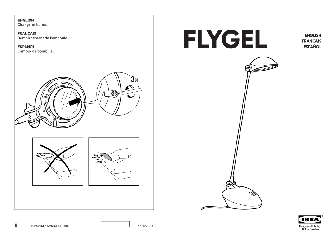 IKEA AA-52710-3 manual Flygel English Français Español 