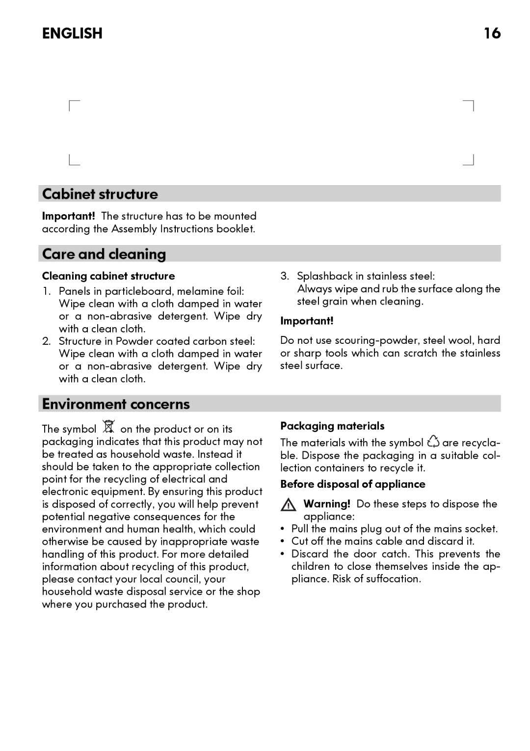 IKEA CG3 manual Cabinet structure, Environment concerns 