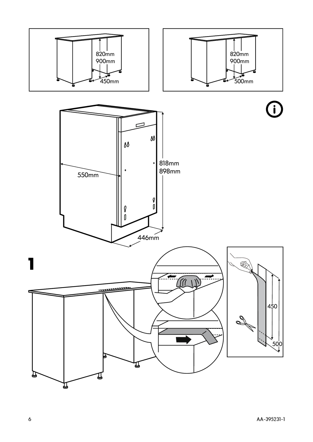 IKEA DW45 manual 818mm 550mm898mm 446mm 