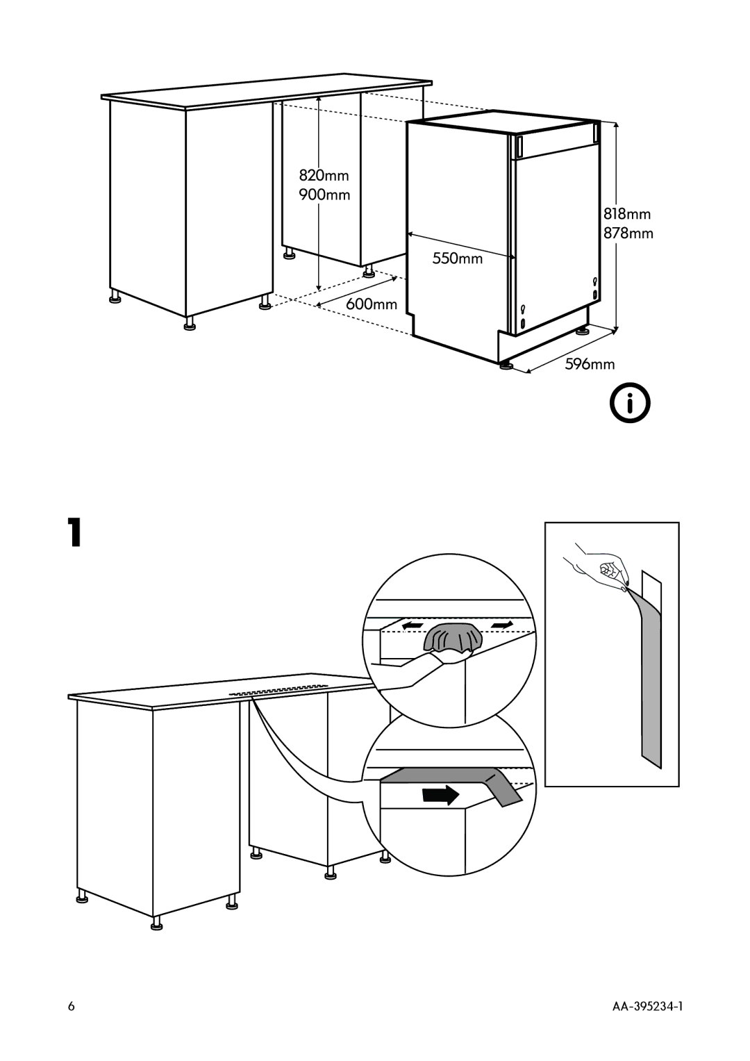 IKEA DW60 manual 820mm 900mm 550mm 600mm 818mm 878mm 596mm 