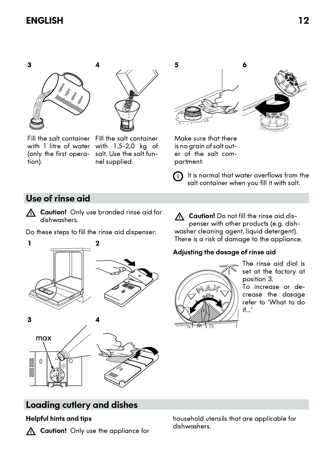 IKEA DW60 manual Use of rinse aid, Loading cutlery and dishes 