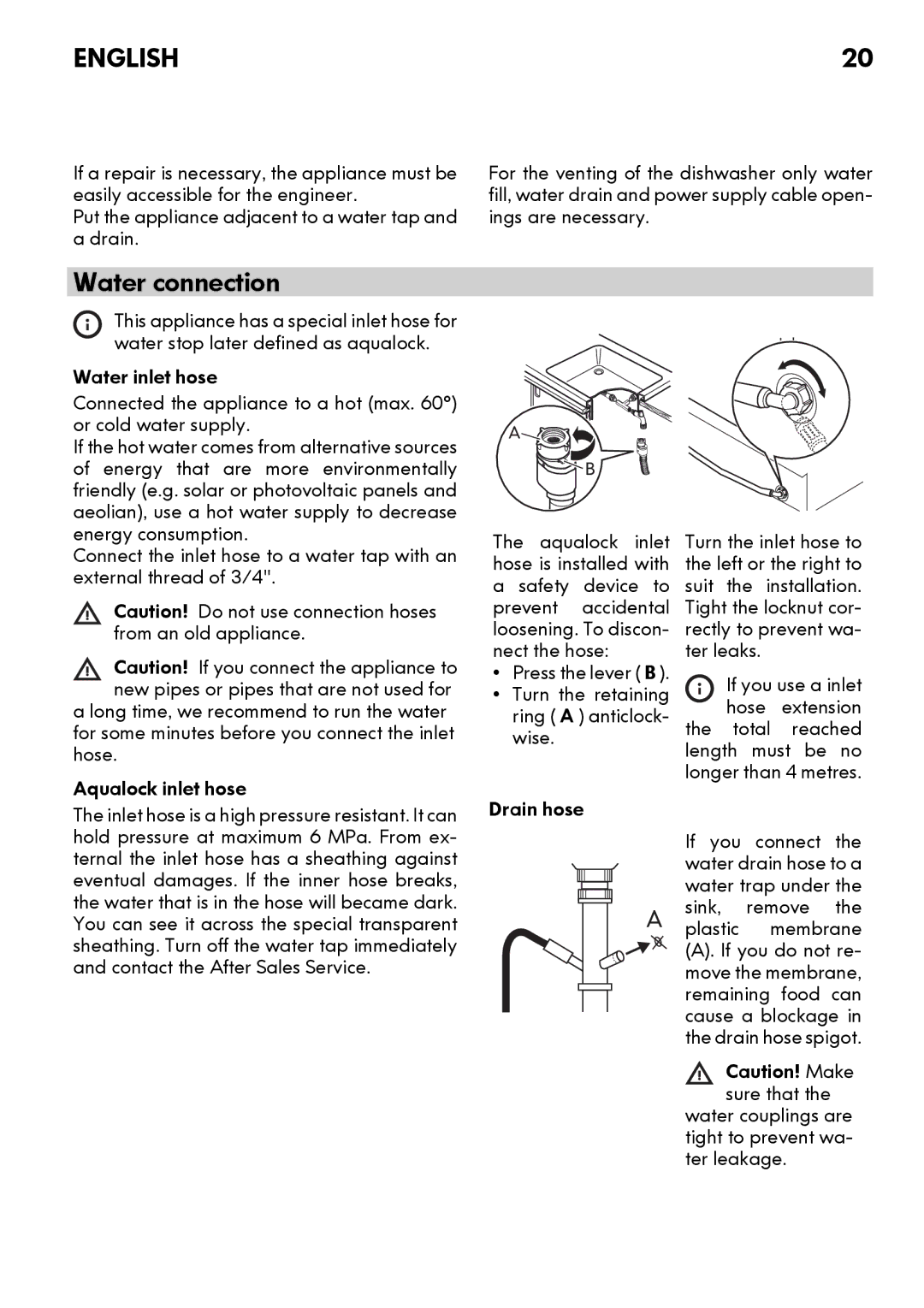 IKEA DW60 manual Water connection 