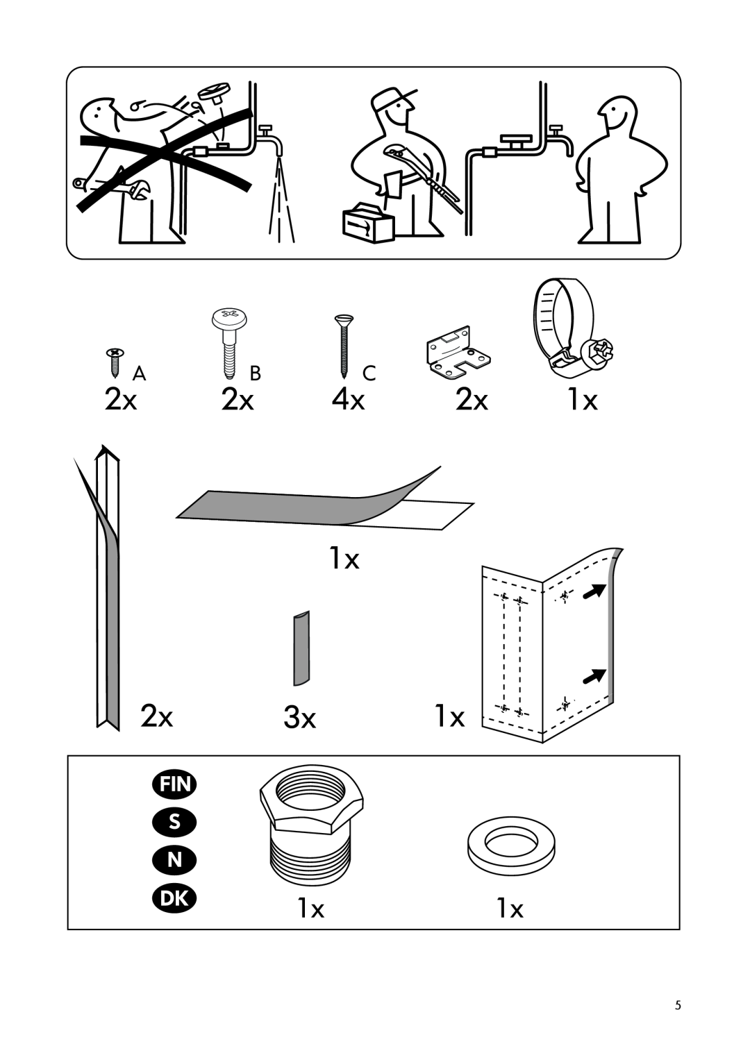 IKEA DW60 manual 2xA B 4xC, Fin S N 
