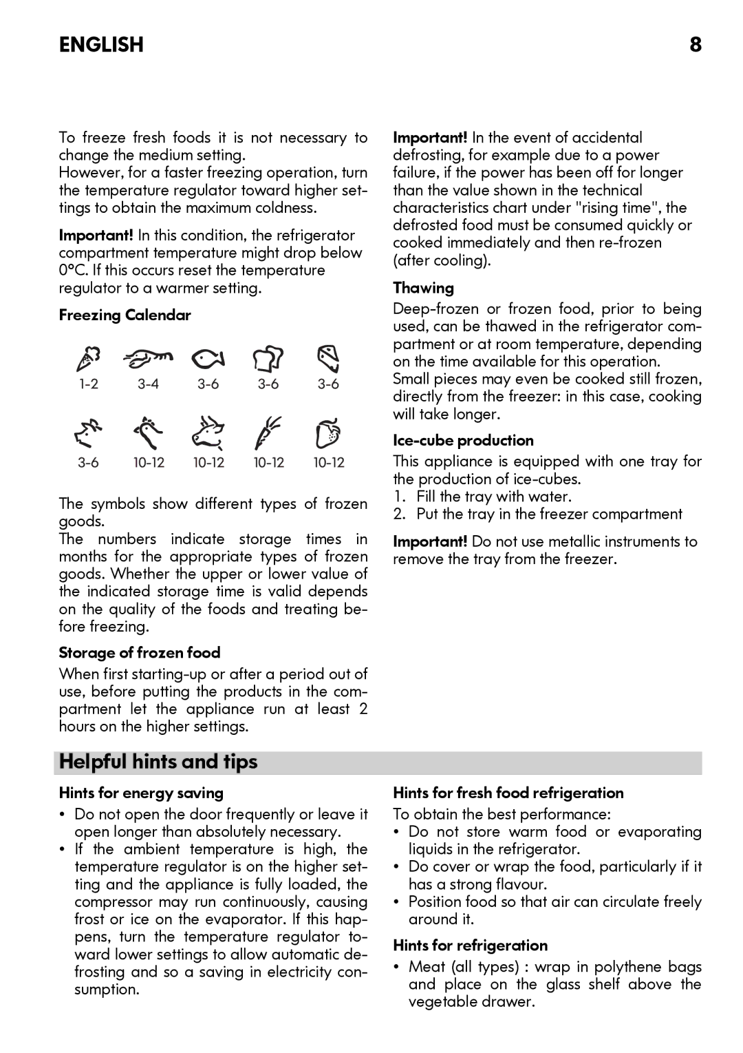 IKEA FCF186/44 manual Helpful hints and tips, Hints for energy saving 