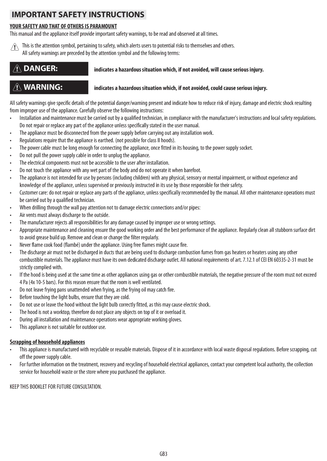 IKEA HW320 Important Safety Instructions, Your Safety and That of Others is Paramount, Scrapping of household appliances 