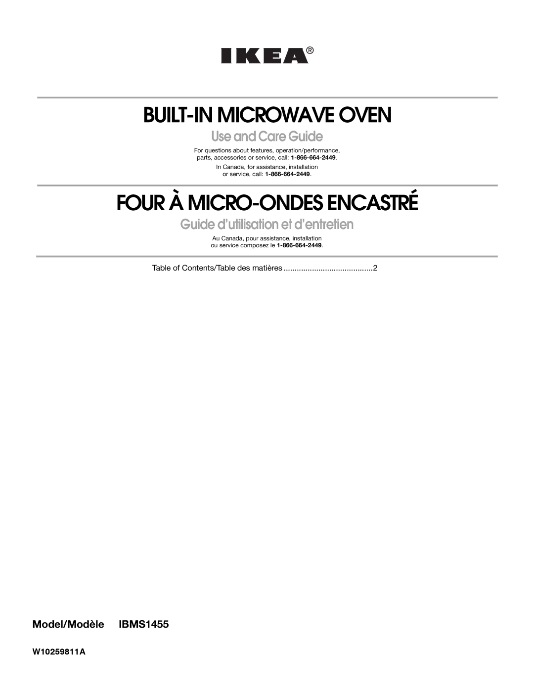 IKEA IBMS1455 manual BUILT-IN Microwave Oven 