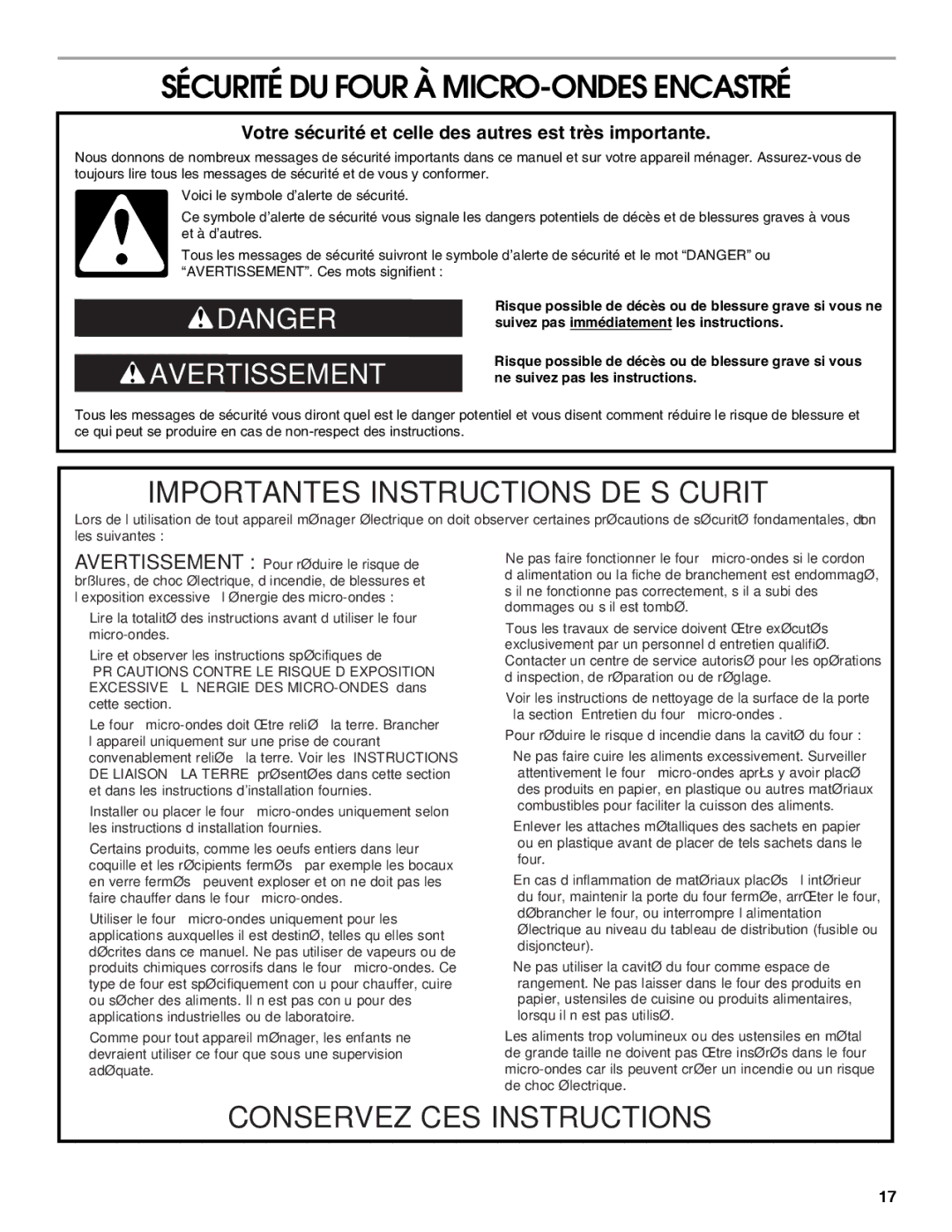 IKEA IBMS1455 manual Sécurité DU Four À MICRO-ONDES Encastré, Votre sécurité et celle des autres est très importante 