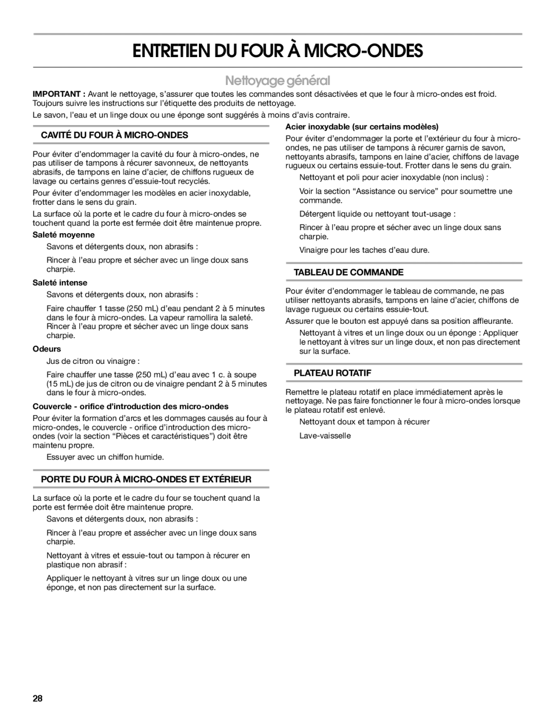 IKEA IBMS1455 manual Entretien DU Four À MICRO-ONDES, Nettoyage général 