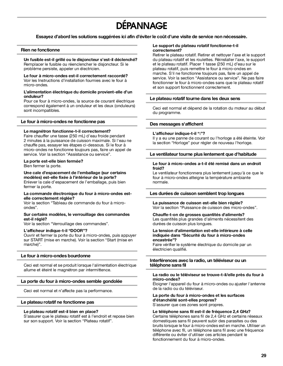 IKEA IBMS1455 manual Dépannage 