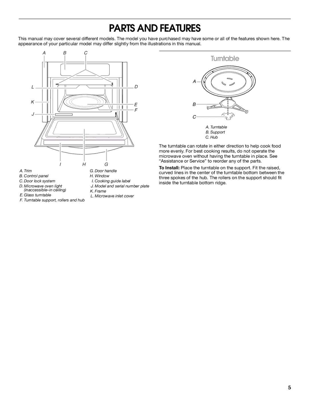 IKEA IBMS1455 manual Parts and Features, Turntable 