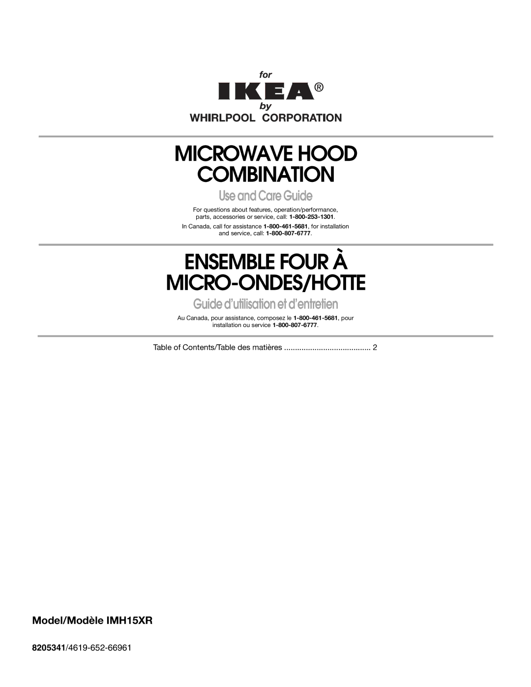 IKEA IMH15XR manual Microwave Hood Combination 