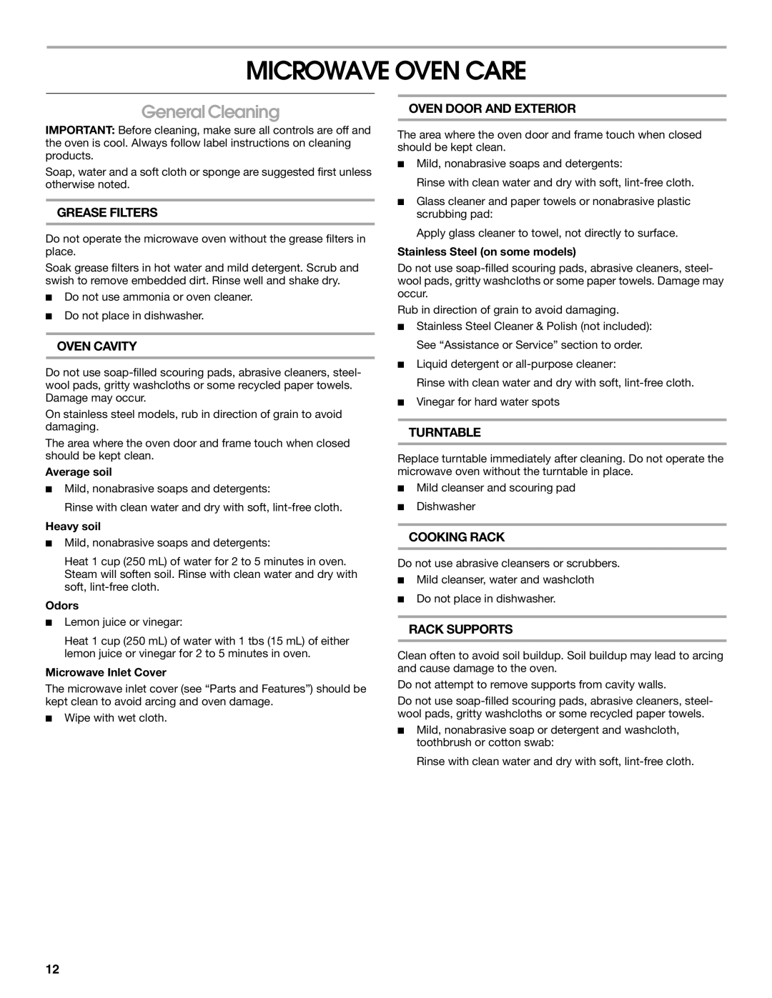 IKEA IMH15XR manual Microwave Oven Care, General Cleaning 