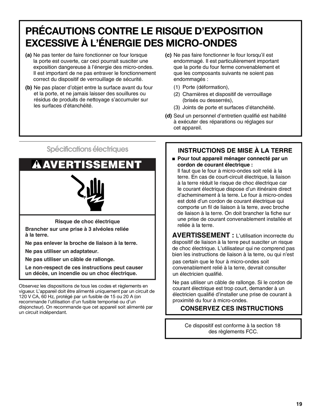 IKEA IMH15XR manual Avertissement, Spécifications électriques 