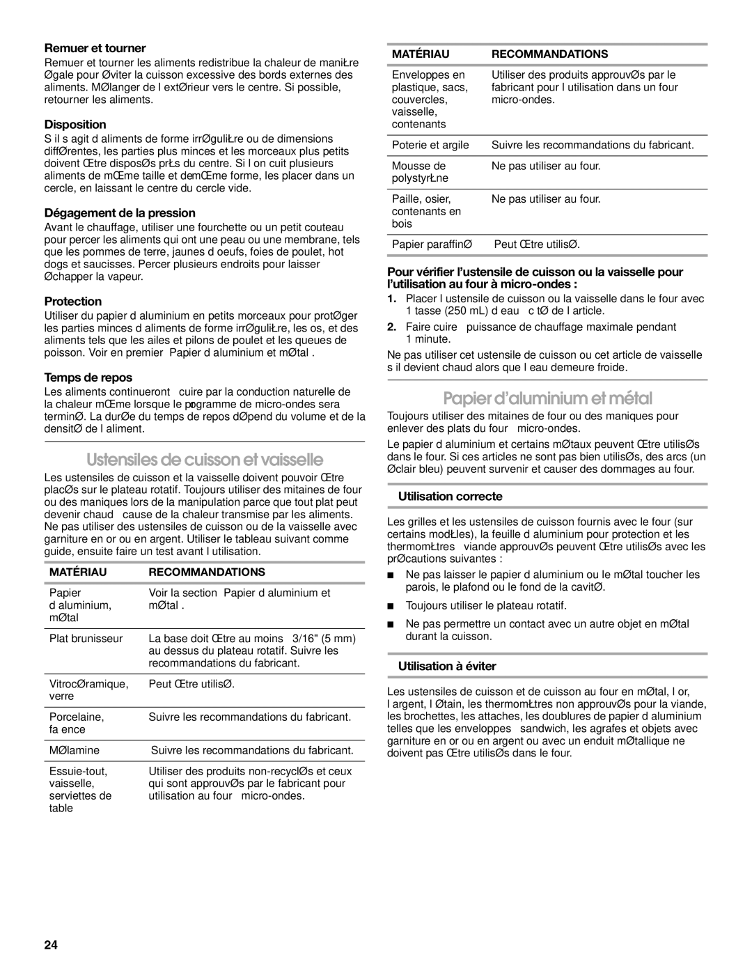 IKEA IMH15XR manual Ustensiles de cuisson et vaisselle, Papier d’aluminium et métal 