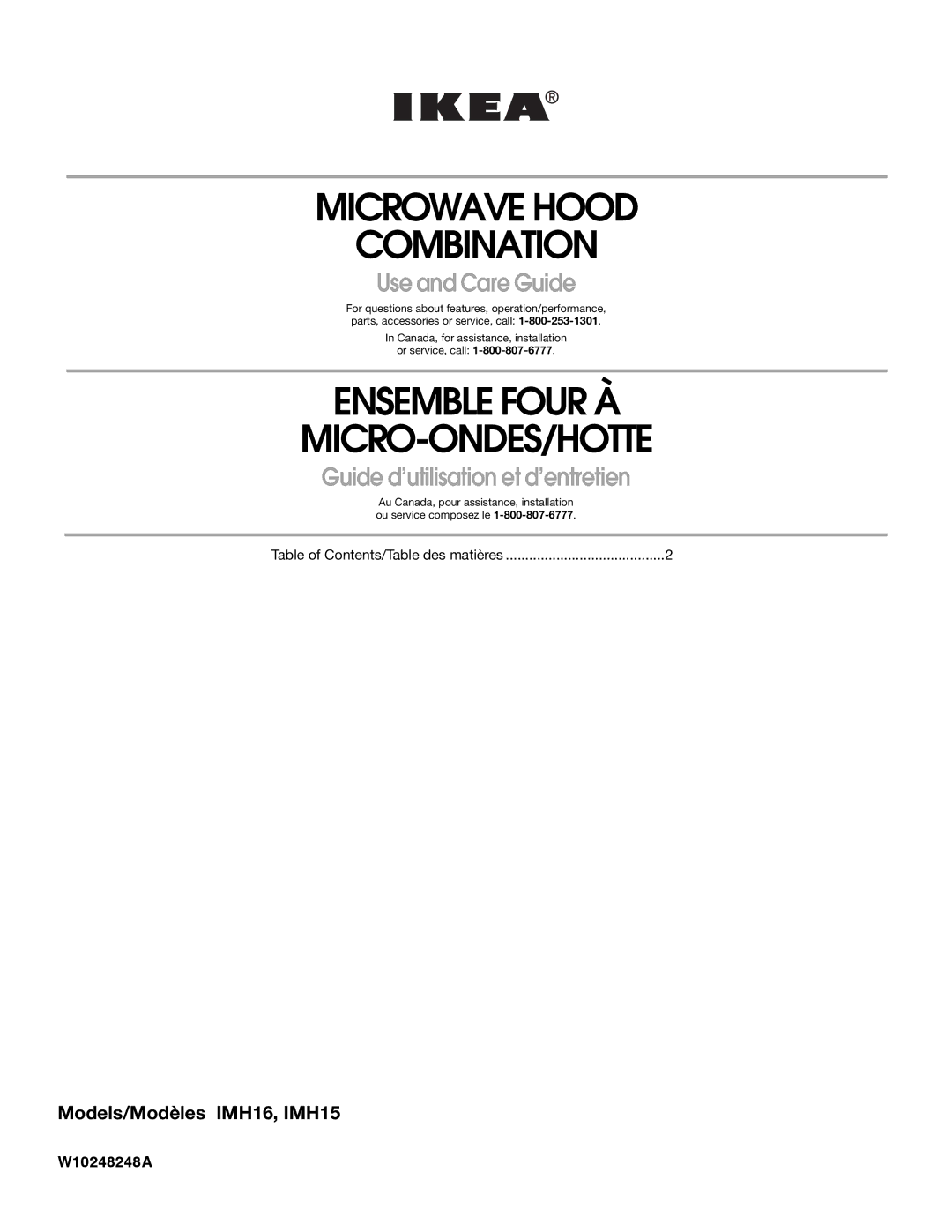 IKEA IMH15, IMH16 manual Microwave Hood Combination 