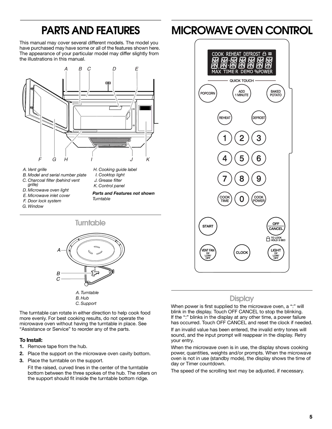 IKEA IMH15, IMH16 manual Parts and Features, Turntable, Display, To Install 