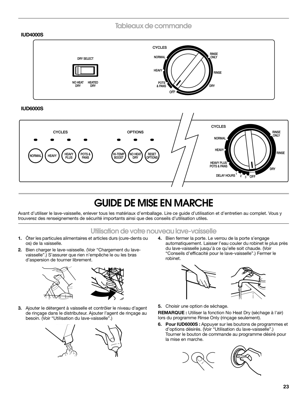 IKEA IUD6000S, IUD4000S manual Guide DE Mise EN Marche, Tableaux de commande, Utilisation de votre nouveau lave-vaisselle 