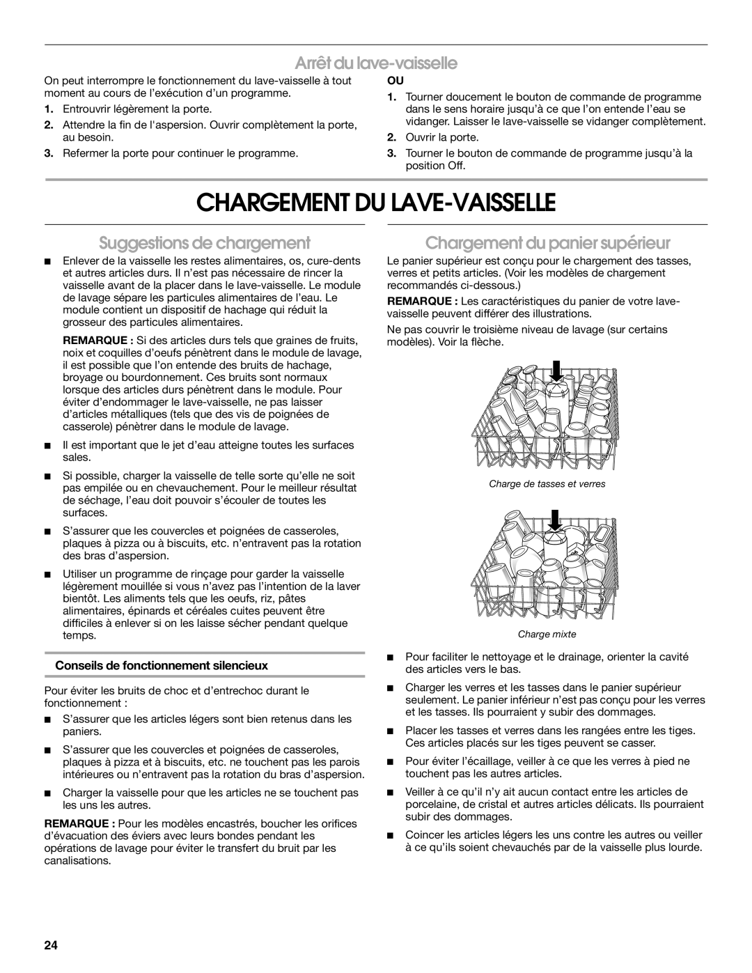 IKEA IUD4000S, IUD6000S manual Chargement DU LAVE-VAISSELLE, Arrêt du lave-vaisselle, Suggestions de chargement 