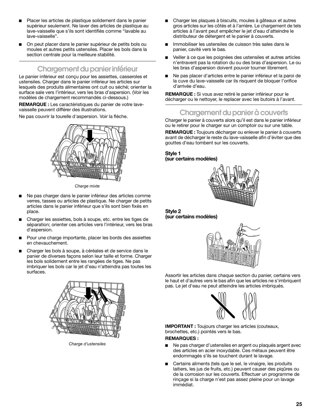 IKEA IUD6000S, IUD4000S manual Chargement du panier inférieur, Chargement du panier à couverts, Style Sur certains modèles 