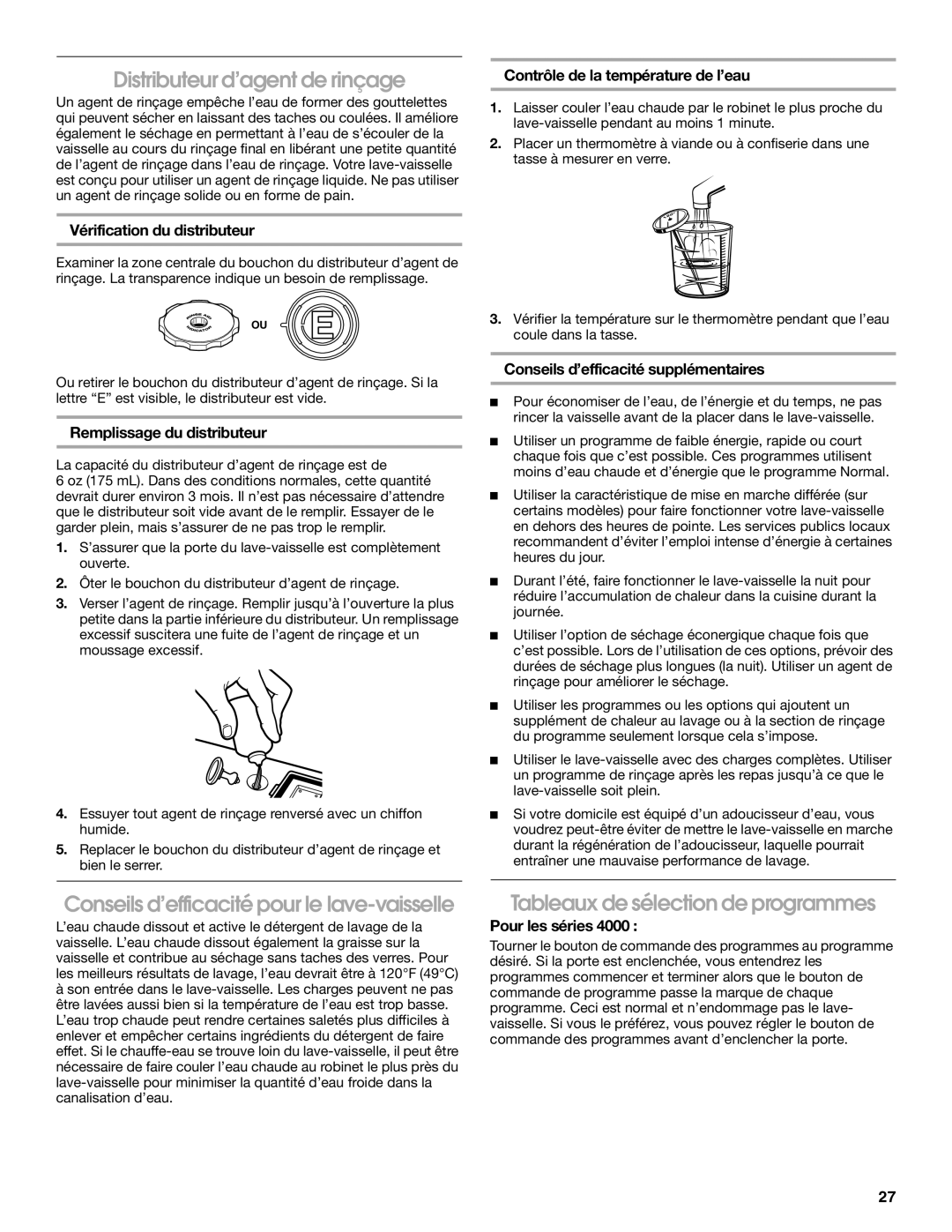 IKEA IUD6000S, IUD4000S manual Distributeur d’agent de rinçage, Conseils d’efficacité pour le lave-vaisselle 