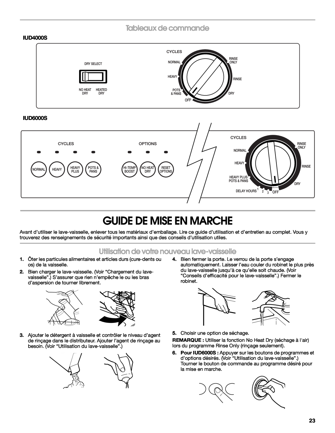 IKEA IUD6000S, IUD4000S manual Guide De Mise En Marche, Tableaux de commande, Utilisation de votre nouveau lave-vaisselle 