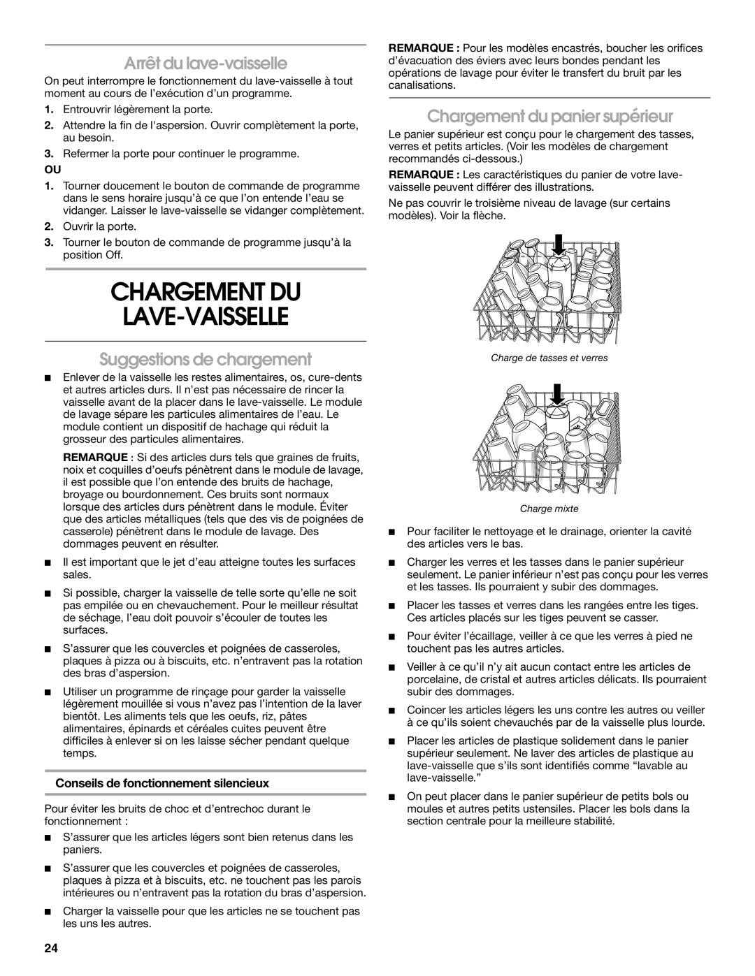 IKEA IUD6000R, IUD4000R manual Chargement DU LAVE-VAISSELLE, Arrêt du lave-vaisselle, Suggestions de chargement 