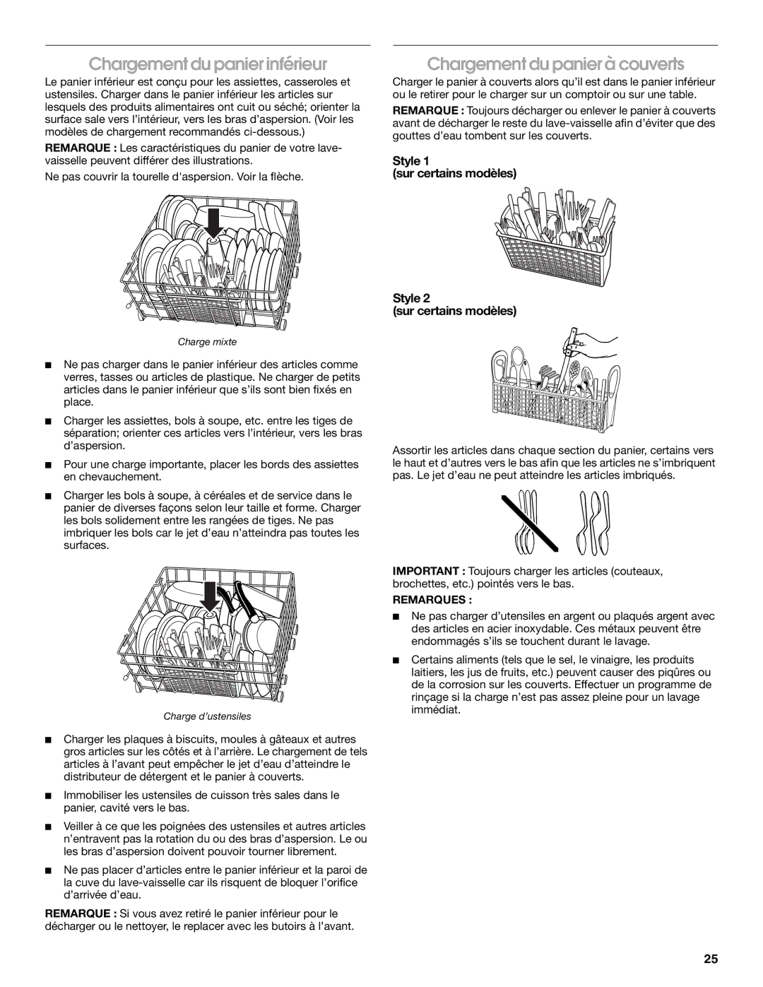 IKEA IUD4000R, IUD6000R manual Chargement du panier inférieur, Chargement du panier à couverts, Style Sur certains modèles 