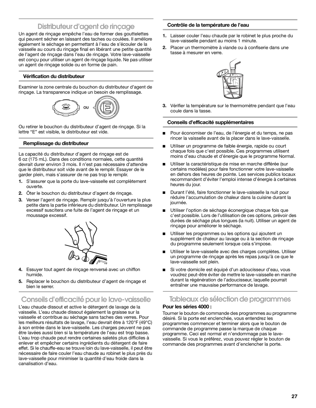 IKEA IUD4000R, IUD6000R manual Distributeur d’agent de rinçage, Conseils d’efficacité pour le lave-vaisselle 